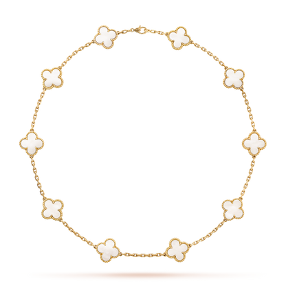 [LUXE] KLEE-HALSKETTE MIT 10 MOTIVEN AUS WEISSEM PERLART