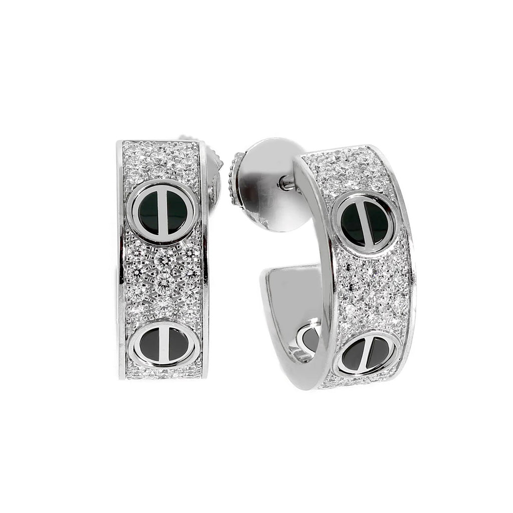 [Luxe Jewelry] LOVE CERAMIC DIAMOND PAVED SILVER EARRINGS