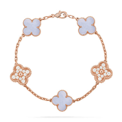 [LUXE] CLOVER 5 MOTIF PURPLE CHALCEDONY BRACELET COLLECTION