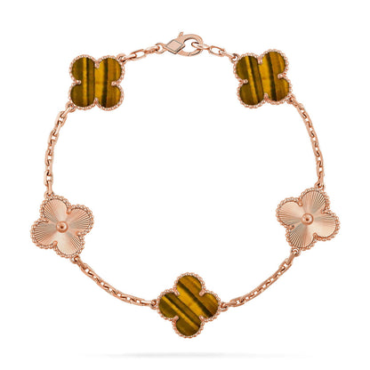 [LUXE] CLOVER 5 MOTIFS TIGER EYE BRACELET COLLECTION