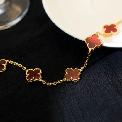 [Luxe]CLOVER 5 MOTIFS RED AGATE  BRACELET