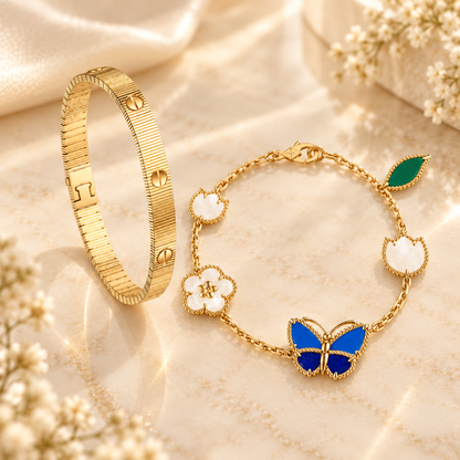 [Luxe Jewelery] Lucky Spring Butterfly 5-Motif & LOVE Unlimited Bracelet Stack Set