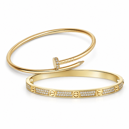 [Luxe Jewelery] JUSTE Diamond & LOVE Diamond-Paved Bracelet Stack Set