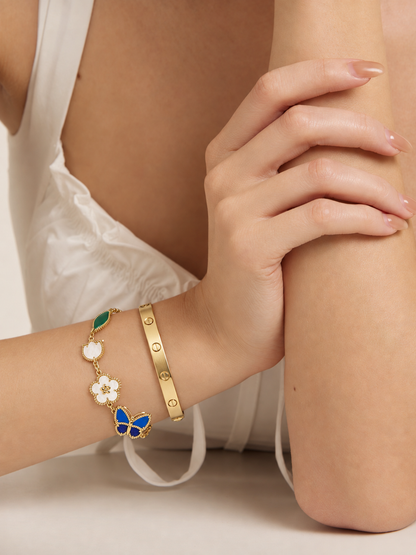 [Luxe Jewelery] LOVE Brushed & Lucky Spring Butterfly 5-Motif Bracelet Stack Set