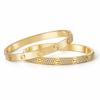 [Luxe Jewelery] LOVE  Classic & Diamond-Paved Bracelet Stack Set