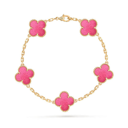 [LUXE]NEW CLOVER 5 MOTIFS PINK ENAMEL BRACELET