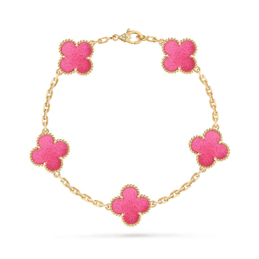 [Luxe Jewelry] NEW CLOVER 5 MOTIFS PINK ENAMEL BRACELET