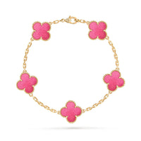 [LUXE]NEW CLOVER 5 MOTIFS PINK ENAMEL BRACELET