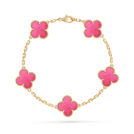 [LUXE]NEW CLOVER 5 MOTIFS PINK ENAMEL BRACELET