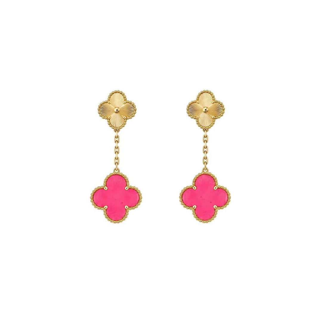 [LUXE]NEW CLOVER 2 MOTIF PINK ENAMEL EARRINGS