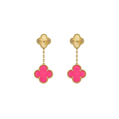 [LUXE]NEW CLOVER 2 MOTIF PINK ENAMEL EARRINGS