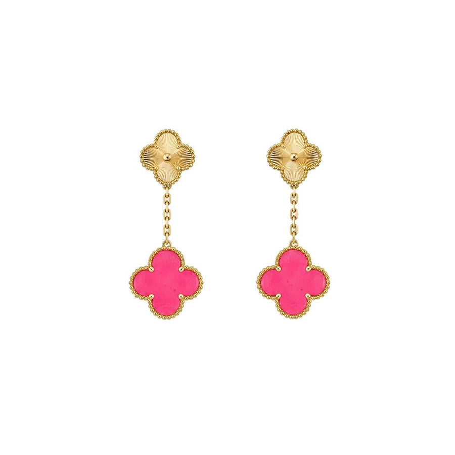 [Luxe Jewelry] NEW CLOVER 2 MOTIF PINK ENAMEL EARRINGS