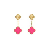 [Luxe Jewelery]Clover Pink Enamel Necklace & Earring Jewelry Set