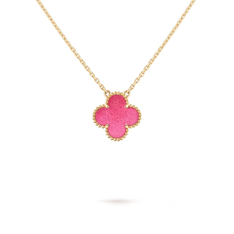 [Luxe Jewelry] NEW CLOVER 15MM PINK ENAMEL NECKLACE