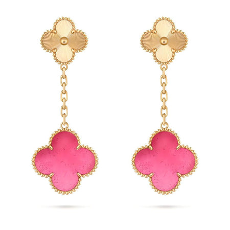 [LUXE]NEW CLOVER 2 MOTIF PINK ENAMEL EARRINGS