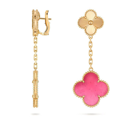 [LUXE]NEW CLOVER 2 MOTIF PINK ENAMEL EARRINGS