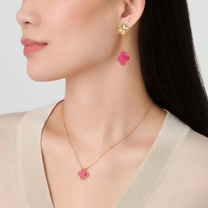 [LUXE]NEW CLOVER 2 MOTIF PINK ENAMEL EARRINGS