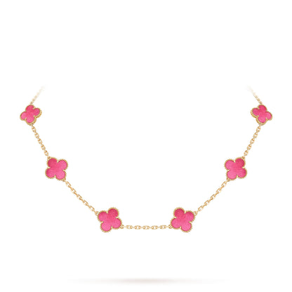 [LUXE]NEW CLOVER 10 MOTIFS PINK ENAMEL NECKLACE
