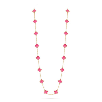 [LUXE] NEW CLOVER 20 MOTIFS PINK ENAMEL NECKLACE