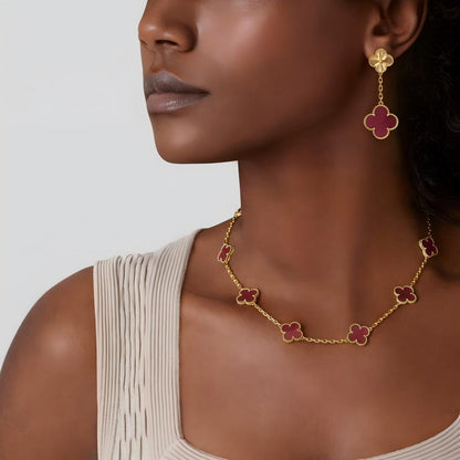 [LUXE]NEW CLOVER 10 MOTIFS PINK ENAMEL NECKLACE