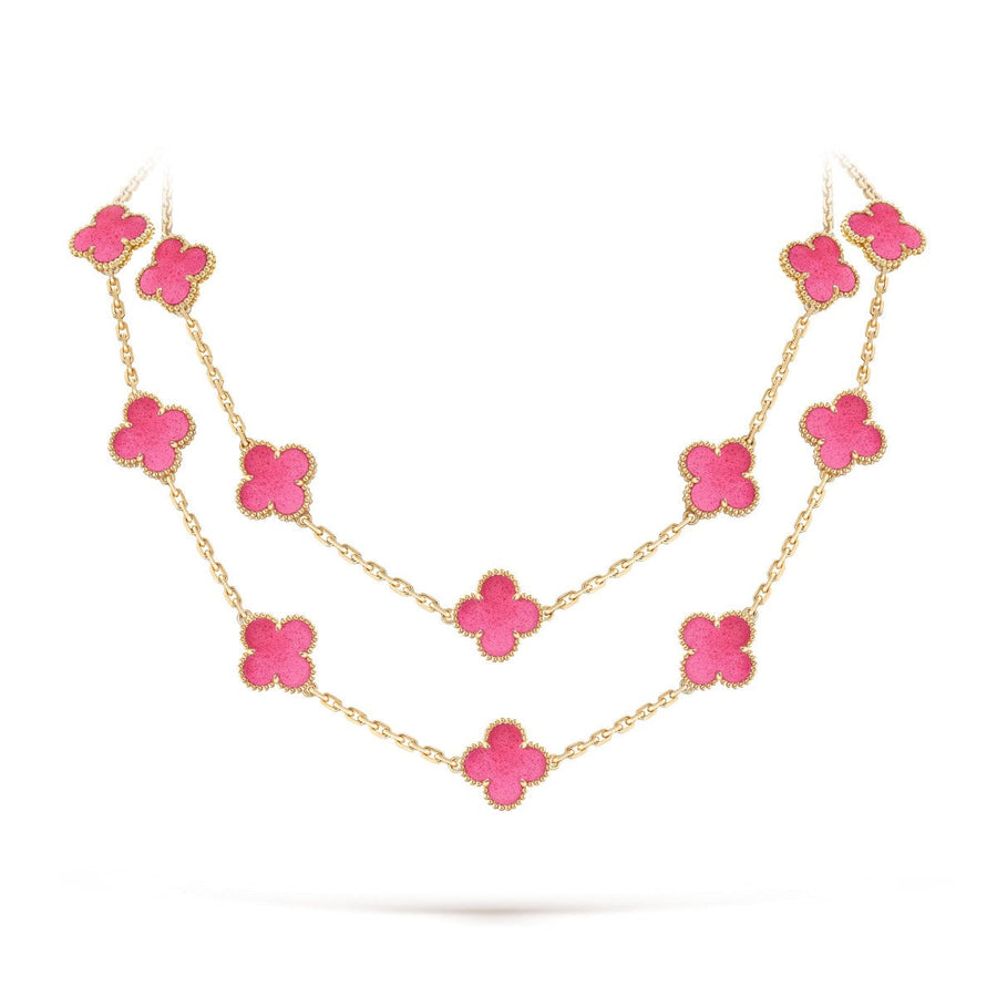 [Luxe Jewelry] NEW CLOVER 20 MOTIFS PINK ENAMEL NECKLACE