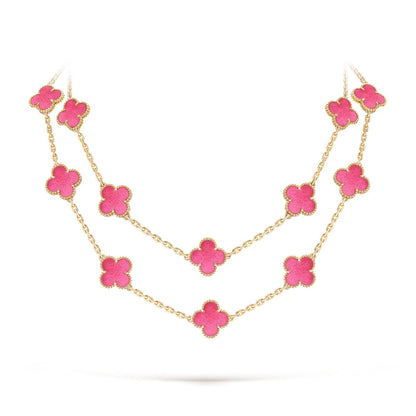[Luxe Jewelery]Clover Pink Enamel Necklace & Earring Jewelry Set