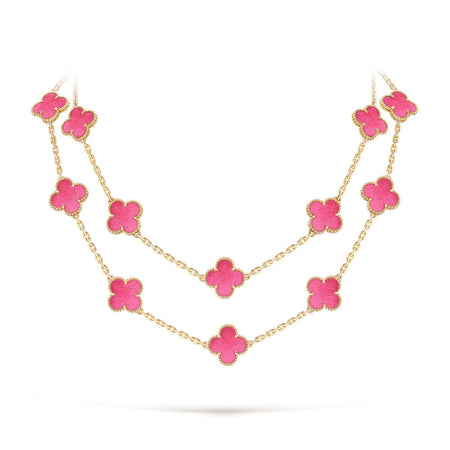 [LUXE] NEW CLOVER 20 MOTIFS PINK ENAMEL NECKLACE