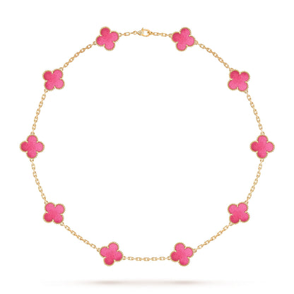 [LUXE]NEW CLOVER 10 MOTIFS PINK ENAMEL NECKLACE