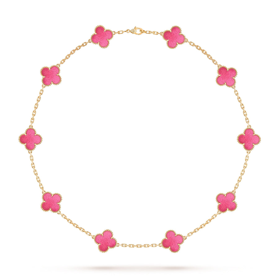 [Luxe Jewelry] NEW CLOVER 10 MOTIFS PINK ENAMEL NECKLACE