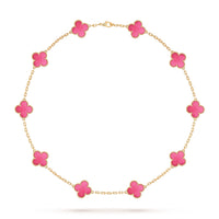 [LUXE]NEW CLOVER 10 MOTIFS PINK ENAMEL NECKLACE
