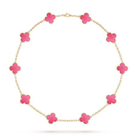 [LUXE]NEW CLOVER 10 MOTIFS PINK ENAMEL NECKLACE