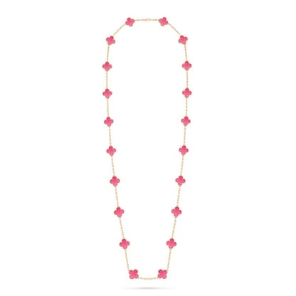 [LUXE] NEW CLOVER 20 MOTIFS PINK ENAMEL NECKLACE