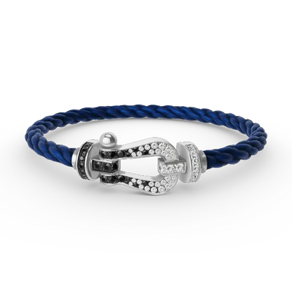 [Luxe Jewelery]Pave Gemstone Love &Force Large Horseshoe Diamond Duo Bracelet Stack Set