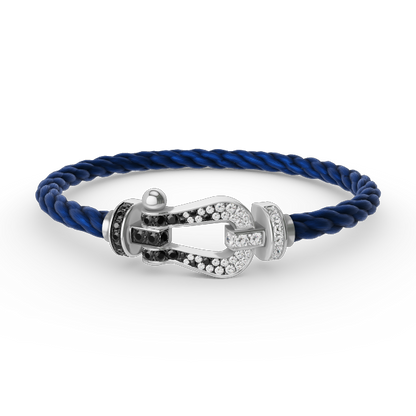 [Luxe Jewelery]Pave Gemstone Love &Force Large Horseshoe Diamond Duo Bracelet Stack Set