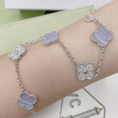 [Luxe]CLOVER  5 MOTIF DIAMOND PURPLE CHALCEDONY BRACELET SILVER