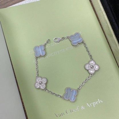 [LUXE] CLOVER 5 MOTIF PURPLE CHALCEDONY BRACELET COLLECTION