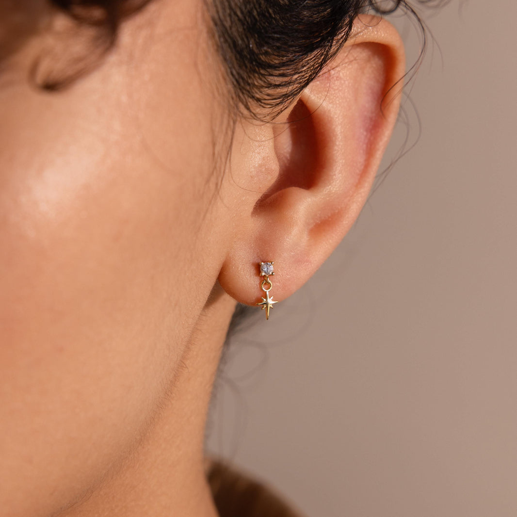 Diamant-Stern-Ohrstecker mit flacher Rückseite