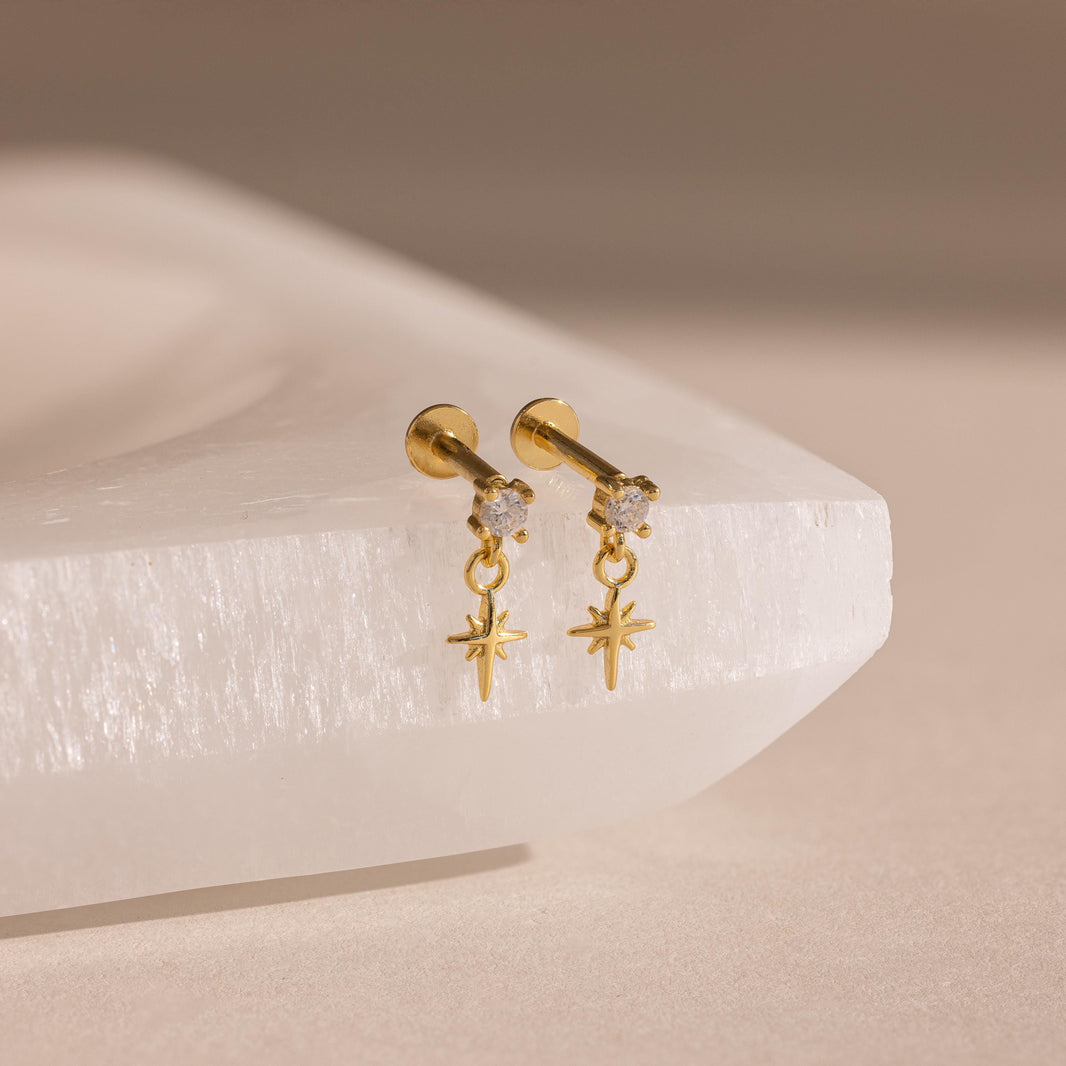 Diamant-Stern-Ohrstecker mit flacher Rückseite