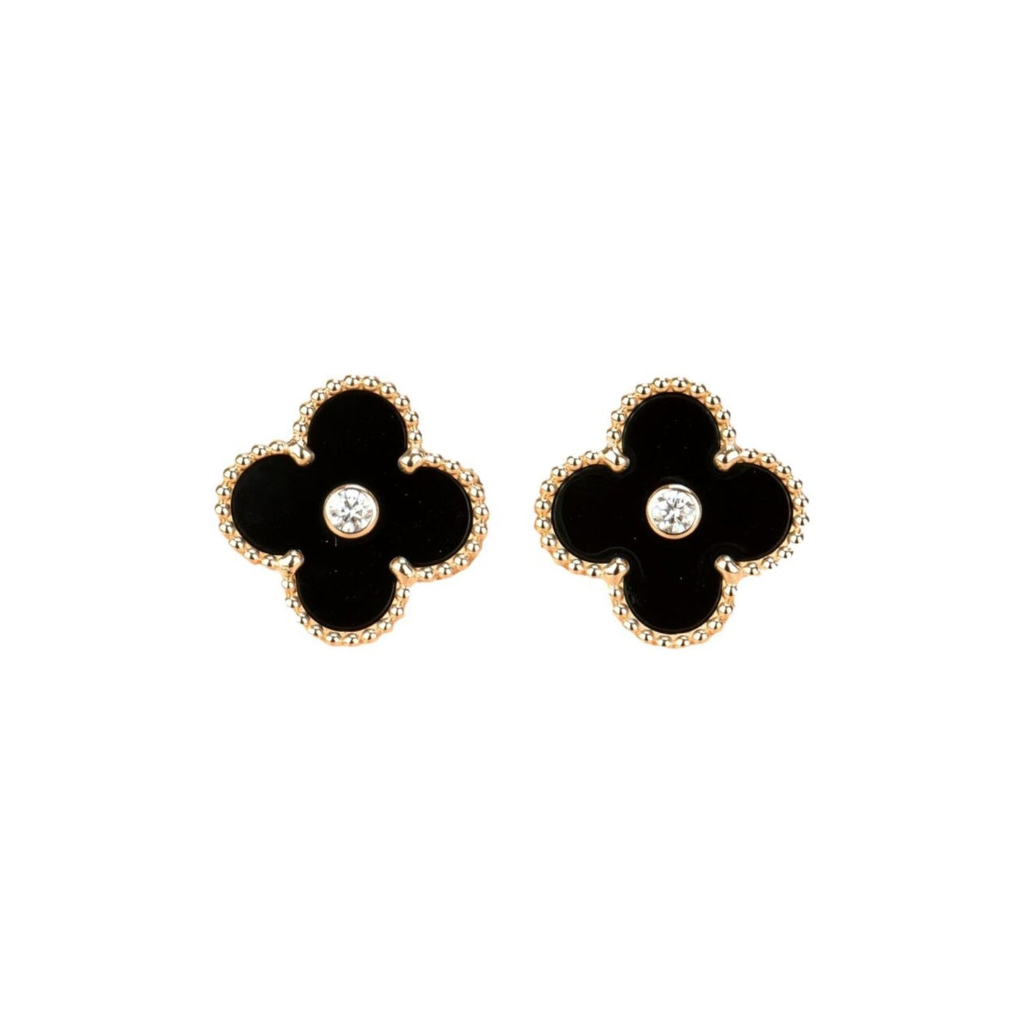 [Luxe]CLOVER MEDIUM 1 MOTIFS ONYX DIAMOND EARRINGS