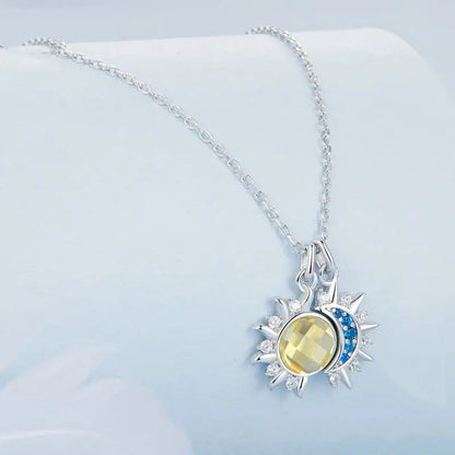 White Gold Plated Sun and Moon Necklace