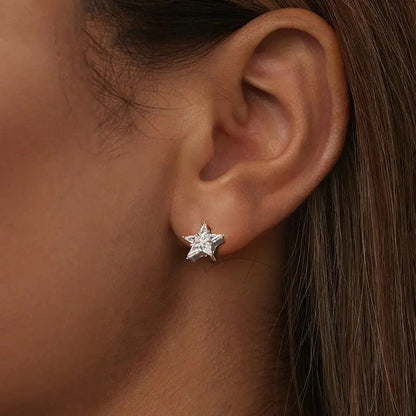 Shiny Star Stud Earrings Platinum Plated Cubic Zirconia Earrings