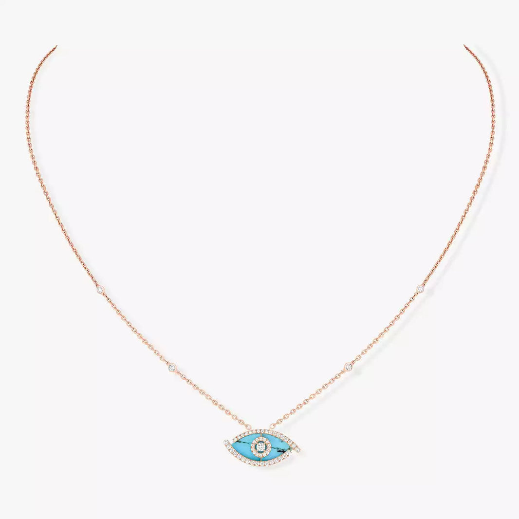 [Luxe Jewelry]Lucky Eye Diamond Necklace in Rose Gold and Turquoise