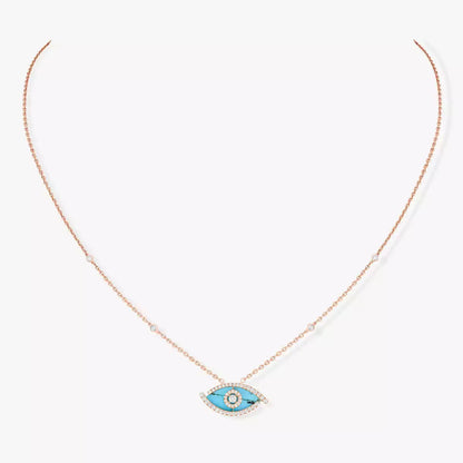 [Luxe Jewelry]Lucky Eye Diamond Necklace in Rose Gold and Turquoise