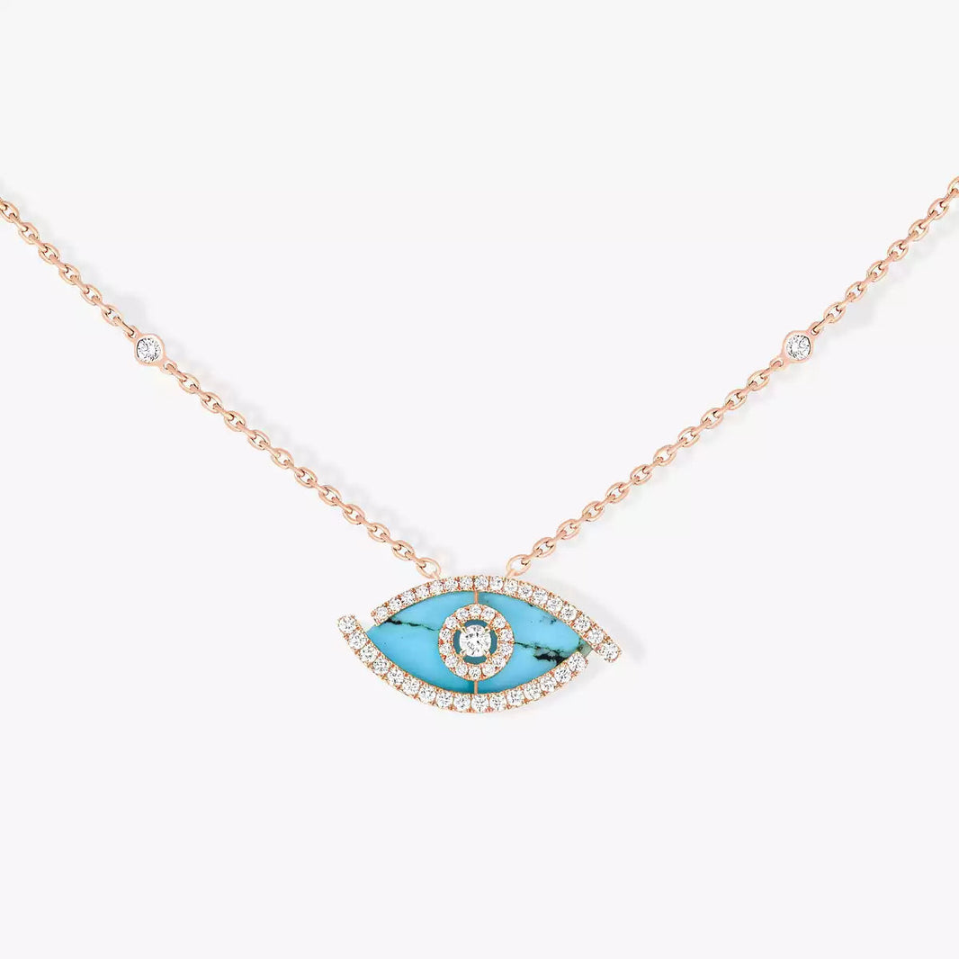 [Luxe Jewelry]Lucky Eye Diamond Necklace in Rose Gold and Turquoise