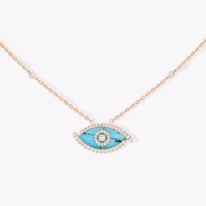 [Luxe Jewelry]Lucky Eye Diamond Necklace in Rose Gold and Turquoise