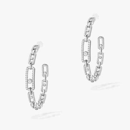 [[Luxe Jewelry]Move Link Diamond Hoop Earrings