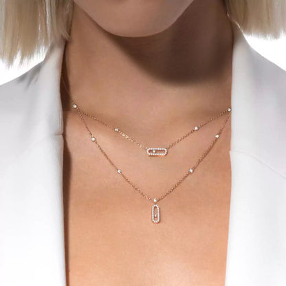 [Luxe Jewelry]2 Rows Rose Gold Diamond Pave_ Necklace Move Uno