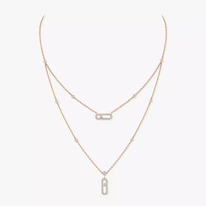 [Luxe Jewelry]2 Rows Rose Gold Diamond Pave_ Necklace Move Uno