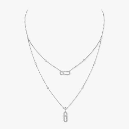 [Luxe Jewelry]2 Rows Rose Gold Diamond Pave_ Necklace Move Uno