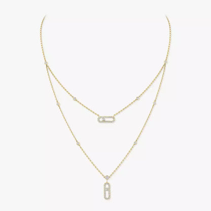 [Luxe Jewelry]2 Rows Rose Gold Diamond Pave_ Necklace Move Uno